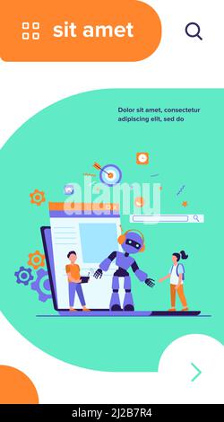 Activité scolaire et concept de classe robotique. Robot de commande garçon avec télécommande. Illustration vectorielle pour jeune ingénieur, éducation, scienc robotique Illustration de Vecteur