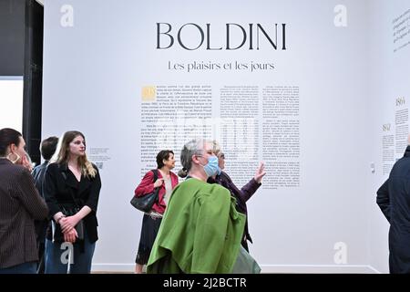 L'exposition Boldini à Paris, France, le 28 mars 2022. Du 29 mars au 24 juillet 2022, le petit Palais met en valeur le peintre virtuose et observateur attentif de la haute société Giovanni Boldini (1842-1931), dans sa nouvelle exposition « Boldini : plaisirs et jours ». (Photo de Lionel Urman/Sipa USA) Banque D'Images