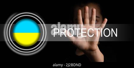 drapeau de l'ukraine et bouton de protection virtuelle Banque D'Images