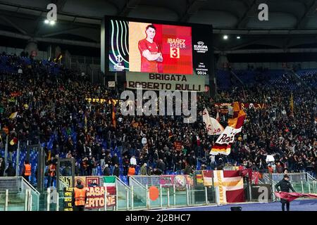 ROME, ITALIE - MARS 17: Les partisans de AS Roma lors de la Conférence UEFA Ligue série de 16 Leg Two match entre AS Roma et vitesse au Stadio Olimpico le 17 mars 2022 à Rome, Italie (photo de Jeroen Meuwsen/Orange Pictures) Banque D'Images