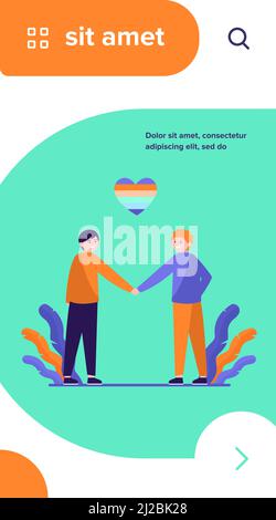 Couple gay masculin avec coeur arc-en-ciel. Illustrations vectorielles plates pour hommes gais tenant les mains. Homosexualité, LGBT, gay Pride parade concept pour bannière, web Illustration de Vecteur