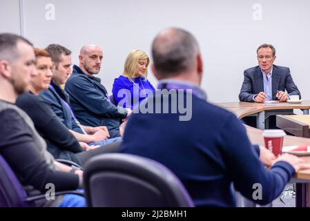 Philip Jansen préside une réunion lors de sa visite à Belfast, 28/02/2019 Banque D'Images