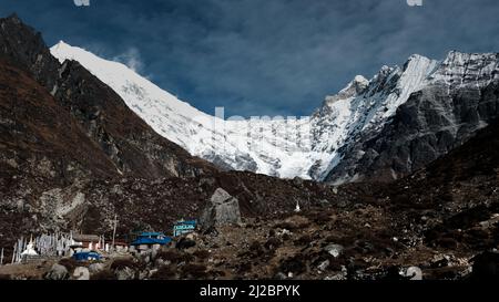 Un village dans la vallée de Langtang Banque D'Images