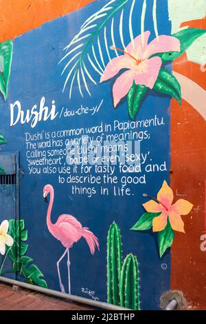 Murale artistique du mot « dushi » de Papiamentu à Willemstad, Curaçao Banque D'Images