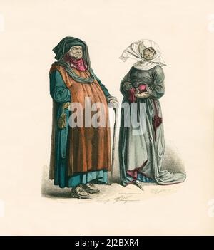 Costumes allemands, deuxième moitié du 15th siècle, Illustration, l'histoire du costume, Braun & Schneider, Munich, Allemagne, 1861-1880 Banque D'Images