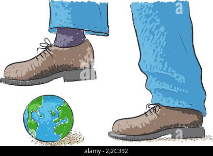 Écraser le monde sous un pied Illustration de Vecteur