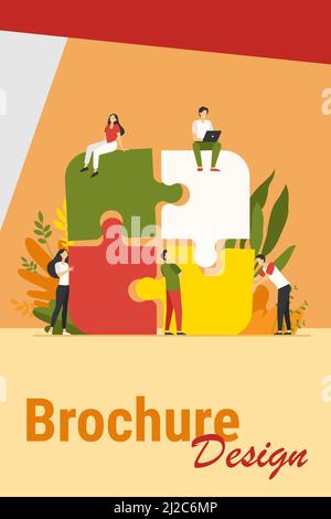 Équipe d'affaires mettant en place puzzle puzzle illustration vectorielle plate isolée. Partenaires de dessin animé travaillant en relation. Travail d'équipe, partenariat et coopération Illustration de Vecteur