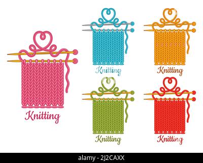 Tricot à la main avec aiguille tricotée, tissu tricoté à la main avec fil. Textile tricots vêtements en laine, fils de coton. Outil de travail des aiguilles. Vecteur Illustration de Vecteur