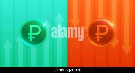 Coût ruble russe signe vers le haut et vers le bas avec flèche. Illustration vectorielle Illustration de Vecteur