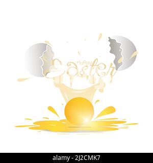 Joyeuses Pâques. Le concept de Pâques heureux cassé oeuf splash isolé sur un fond blanc Illustration de Vecteur