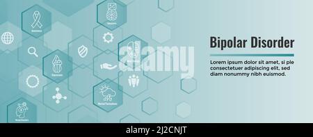 Ensemble d'icônes de dépression ou de trouble bipolaire et bannière d'en-tête Web Illustration de Vecteur