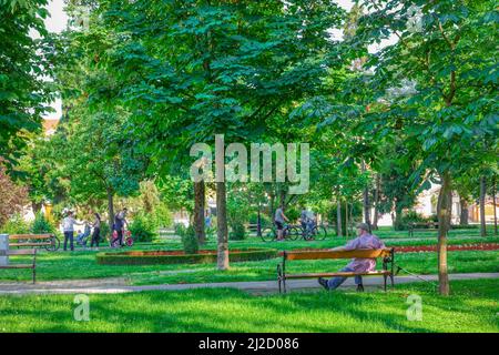 Bjelovar central Park dans le centre ville de Croatie Banque D'Images