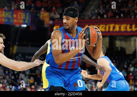 BARCELONE - 25 MARS : Brandon Davies en action pendant le match Euroligue des compagnies aériennes turques entre le FC Barcelone et Fenerbahce SK Istambul aux Palaos Banque D'Images