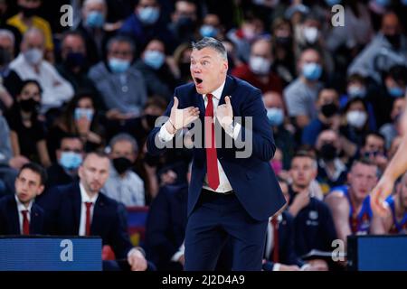 BARCELONE - 25 MARS : l'entraîneur Sarunas Jasikevicius en action pendant le match Euroligue de Turkish Airlines entre le FC Barcelone et Fenerbahce SK Istam Banque D'Images