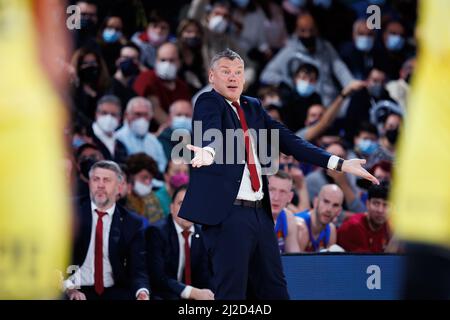 BARCELONE - 25 MARS : l'entraîneur Sarunas Jasikevicius en action pendant le match Euroligue de Turkish Airlines entre le FC Barcelone et Fenerbahce SK Istam Banque D'Images