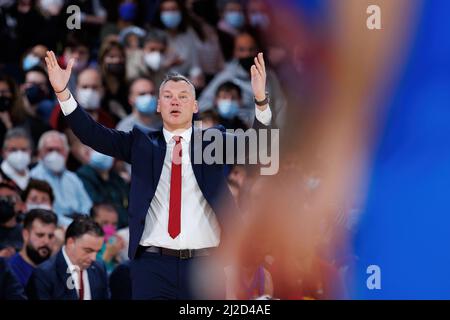 BARCELONE - 25 MARS : l'entraîneur Sarunas Jasikevicius en action pendant le match Euroligue de Turkish Airlines entre le FC Barcelone et Fenerbahce SK Istam Banque D'Images