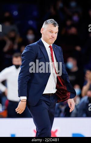 BARCELONE - 25 MARS : l'entraîneur Sarunas Jasikevicius en action pendant le match Euroligue de Turkish Airlines entre le FC Barcelone et Fenerbahce SK Istam Banque D'Images