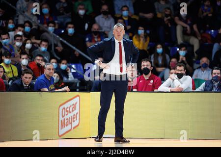 BARCELONE - 25 MARS : l'entraîneur Sarunas Jasikevicius en action pendant le match Euroligue de Turkish Airlines entre le FC Barcelone et Fenerbahce SK Istam Banque D'Images