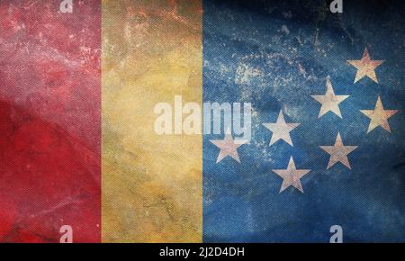 Vue de dessus du drapeau rétro de Durham, Caroline du Nord, États d'Amérique déliés avec texture grunge. USA patriote et Voyage concept. Pas de mât. Plan des Banque D'Images