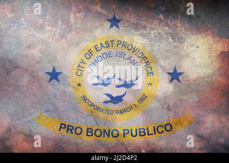 Vue de dessus du drapeau rétro de l'East Providence, Rhode Island, États d'Amérique déliés avec texture grunge. USA patriote et Voyage concept. Pas de mât. PL Banque D'Images
