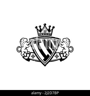 DANS la lettre du logo Monogram avec motif simple de style de couronne de bouclier. Monogramme de luxe, logo de luxe lion, Illustration de Vecteur