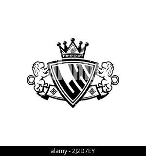 Lettre du logo LH Monogram avec motif simple de style couronne de bouclier. Monogramme de luxe, logo de luxe lion, Illustration de Vecteur