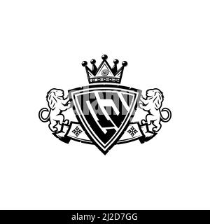 Lettre du logo du monogramme QJ avec motif simple de style couronne de bouclier. Monogramme de luxe, logo de luxe lion, Illustration de Vecteur