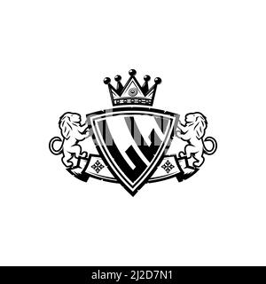 Lettre du logo LL Monogram avec motif simple de style couronne de bouclier. Monogramme de luxe, logo de luxe lion, Illustration de Vecteur