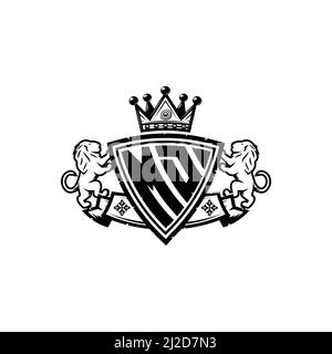 Lettre du logo MD Monogram avec motif simple de style couronne de bouclier. Monogramme de luxe, logo de luxe lion, Illustration de Vecteur