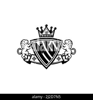 LETTRE du logo MG Monogram avec motif simple de style couronne de bouclier. Monogramme de luxe, logo de luxe lion, Illustration de Vecteur