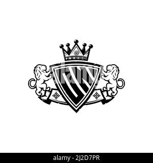 SUR la lettre du logo Monogram avec un motif simple de style couronne de bouclier. Monogramme de luxe, logo de luxe lion, Illustration de Vecteur