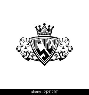 Lettre du logo se Monogram avec motif simple de style couronne de bouclier. Monogramme de luxe, logo de luxe lion, Illustration de Vecteur