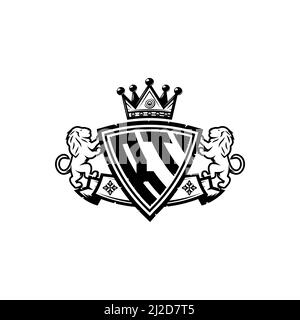 Lettre du logo du monogramme RT avec motif simple de style couronne de bouclier. Monogramme de luxe, logo de luxe lion, Illustration de Vecteur