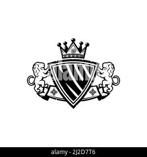 Lettre du logo NU Monogram avec motif simple de style couronne de bouclier. Monogramme de luxe, logo de luxe lion, Illustration de Vecteur