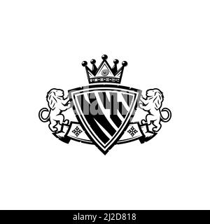 Lettre du logo du monogramme NX avec motif de style couronne de bouclier simple. Monogramme de luxe, logo de luxe lion, Illustration de Vecteur