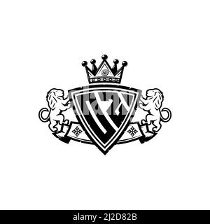 LETTRE du logo OZ Monogram avec motif simple de style couronne de bouclier. Monogramme de luxe, logo de luxe lion, Illustration de Vecteur