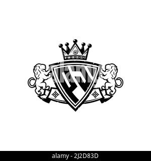 Lettre du logo du monogramme PJ avec motif simple de style couronne de bouclier. Monogramme de luxe, logo de luxe lion, Illustration de Vecteur