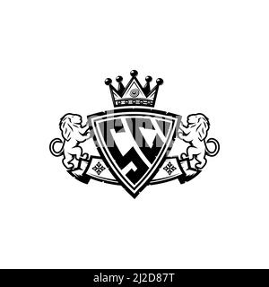 Lettre du logo SC Monogram avec motif simple de style couronne de bouclier. Monogramme de luxe, logo de luxe lion, Illustration de Vecteur