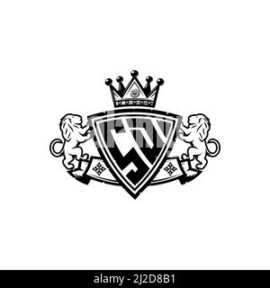 Lettre du logo SD Monogram avec motif simple de style couronne de bouclier. Monogramme de luxe, logo de luxe lion, Illustration de Vecteur