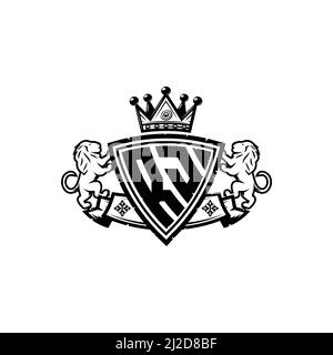 Lettre du logo RJ Monogram avec motif simple de style couronne de bouclier. Monogramme de luxe, logo de luxe lion, Illustration de Vecteur