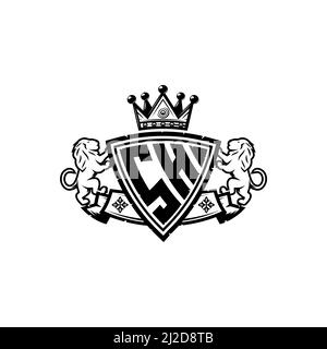 LETTRE du logo SH Monogram avec motif simple de style couronne de bouclier. Monogramme de luxe, logo de luxe lion, Illustration de Vecteur