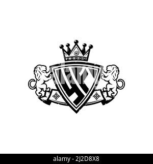 Lettre du logo YF Monogram avec motif simple de style couronne de bouclier. Monogramme de luxe, logo de luxe lion, Illustration de Vecteur