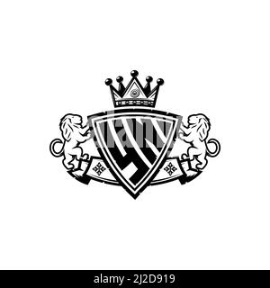 LETTRE du logo YN Monogram avec motif simple de style couronne de bouclier. Monogramme de luxe, logo de luxe lion, Illustration de Vecteur