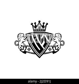 LETTRE du logo DU MONOGRAMME AMÉRICAIN avec motif simple de style couronne de bouclier. Monogramme de luxe, logo de luxe lion, Illustration de Vecteur