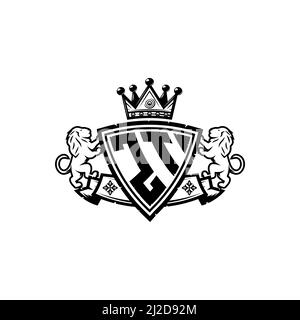 Lettre du logo ZT Monogram avec motif simple de style couronne de bouclier. Monogramme de luxe, logo de luxe lion, Illustration de Vecteur