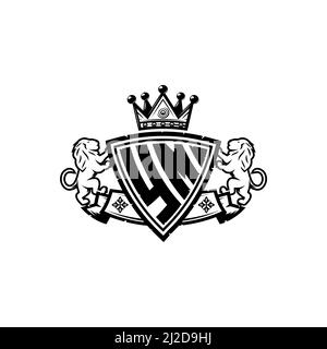 Lettre du logo YM Monogram avec motif simple de style couronne de bouclier. Monogramme de luxe, logo de luxe lion, Illustration de Vecteur