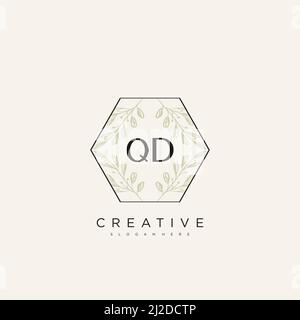 QD modèle de logo de fleur de lettre initial Vector Premium Illustration de Vecteur