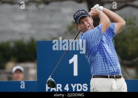 16 sept 2011-Incheon, Corée du Sud-Tom Watson des États-Unis, 1th salles débarque lors du premier tour du championnat PGA Tour Songdo IBD au club de golf Jack Nicklaus à Incheon, à l'ouest de Séoul, le 16 sept 2011, Corée du Sud. Banque D'Images