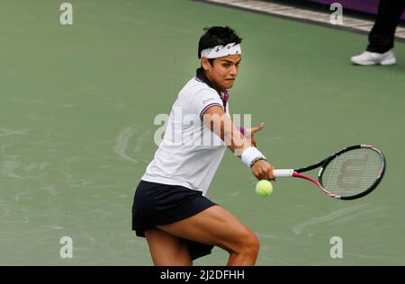 20 sept 2011-Séoul, Corée du Sud-Eleni Daniilidou de Grèce, retourne à SO-Jung Kim de Corée (pas d'image), lors d'une seule journée de jeu, le premier dans le Hansol Korea Open tennis au terrain de tennis du parc olympique dans l'est de Séoul, le 20 septembre 2011, Corée du Sud. Eleni Daniilidou a gagné en 4-6, 6-2, 7-5. Banque D'Images