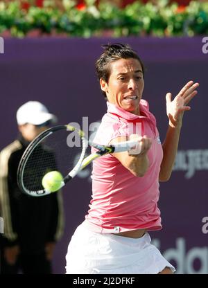 20 sept 2011-Séoul, Corée du Sud-Francesca Schiavone d'Italie, retourne à Vera Dushevina de Russie (pas d'image), lors d'une seule journée de jeu, première dans le Hansol Korea Open tennis au terrain de tennis du parc olympique dans l'est de Séoul le 20 septembre 2011, Corée du Sud. Vera Dushevina a gagné en droit 4-7, 2-6. Banque D'Images